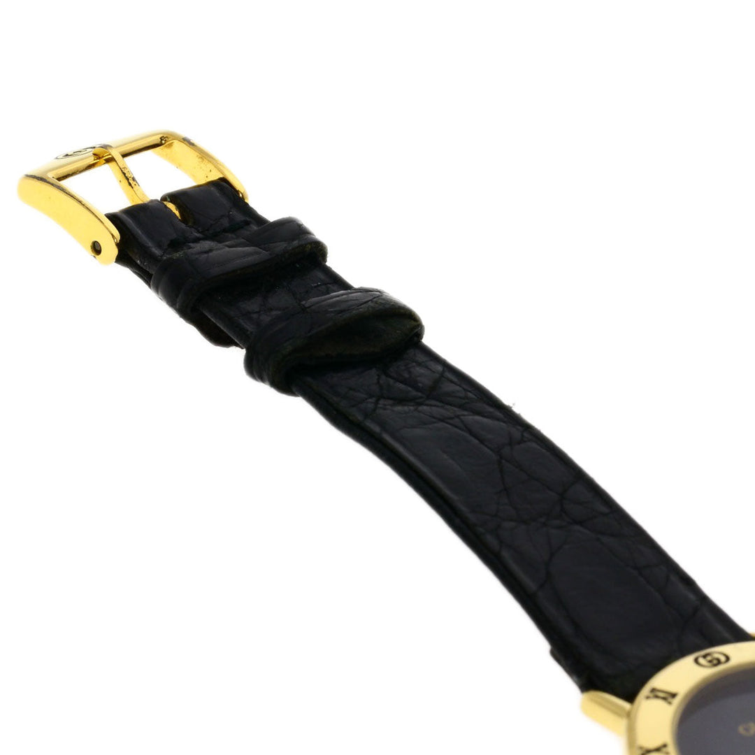 GUCCI Watches Quartz 3000.2M Gold Plated, Leather gold Round face black dial mens Used Authentic