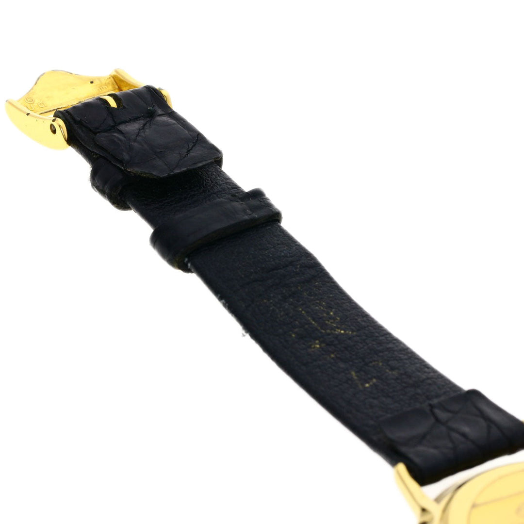 GUCCI Watches Quartz 3000.2M Gold Plated, Leather gold Round face black dial mens Used Authentic