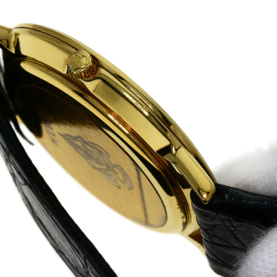 GUCCI Watches Quartz 3000.2M Gold Plated, Leather gold Round face black dial mens Used Authentic