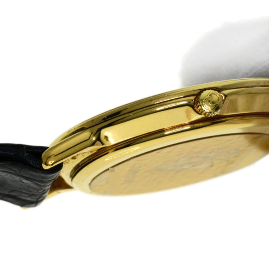 GUCCI Watches Quartz 3000.2M Gold Plated, Leather gold Round face black dial mens Used Authentic