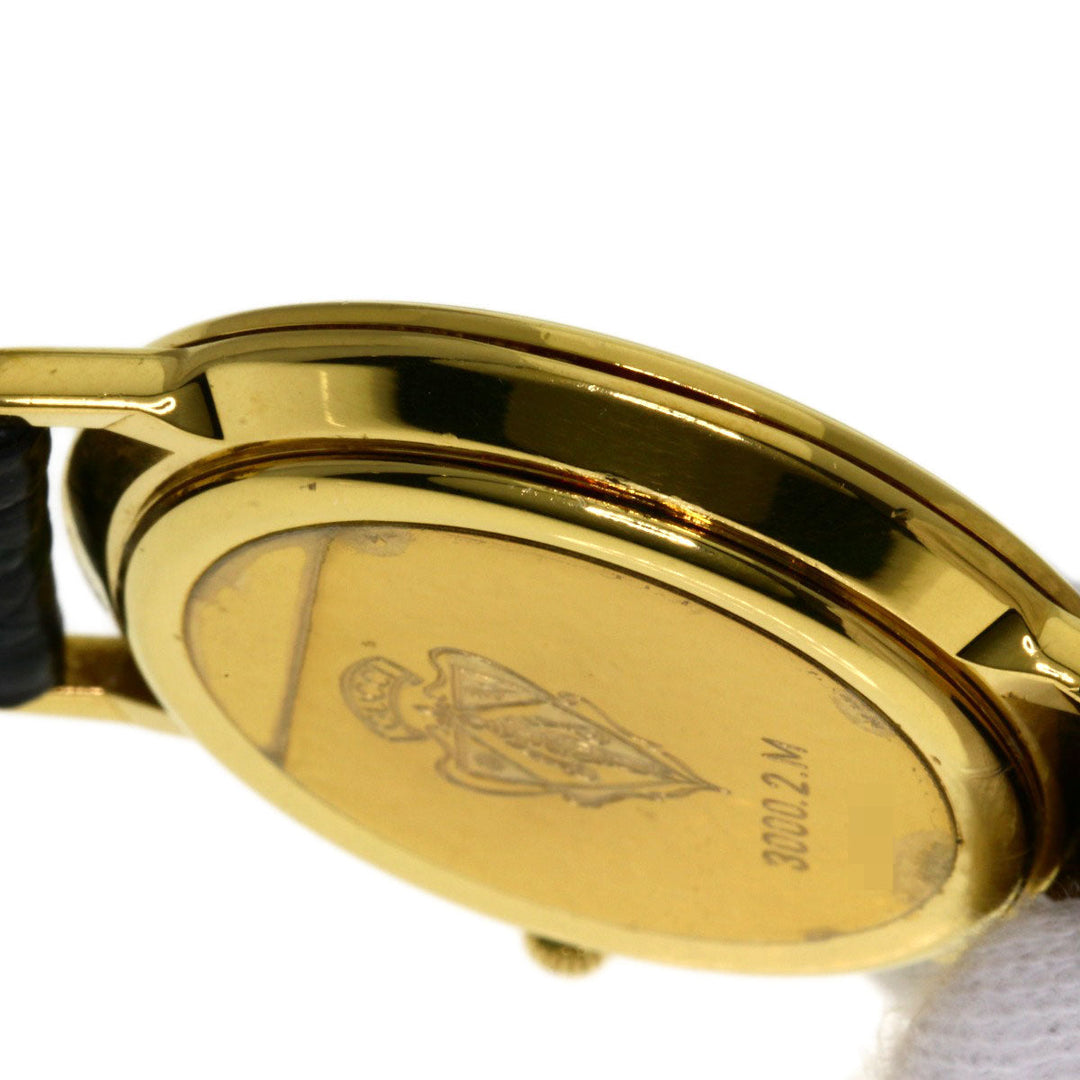 GUCCI Watches Quartz 3000.2M Gold Plated, Leather gold Round face black dial mens Used Authentic