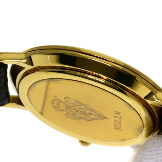 GUCCI Watches Quartz 3000.2M Gold Plated, Leather gold Round face black dial mens Used Authentic