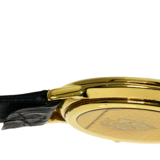 GUCCI Watches Quartz 3000.2M Gold Plated, Leather gold Round face black dial mens Used Authentic