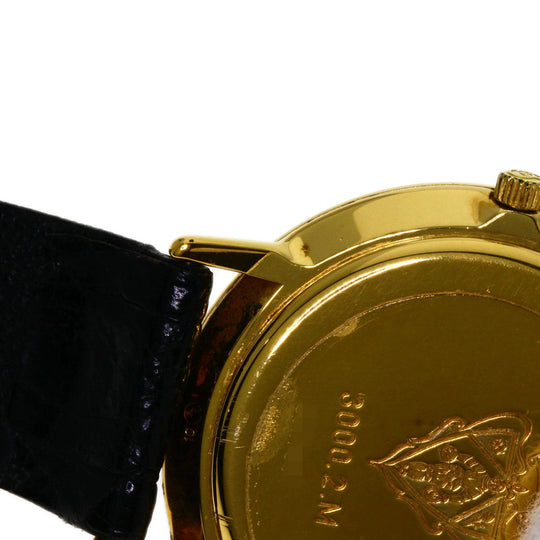 GUCCI Watches Quartz 3000.2M Gold Plated, Leather gold Round face black dial mens Used Authentic