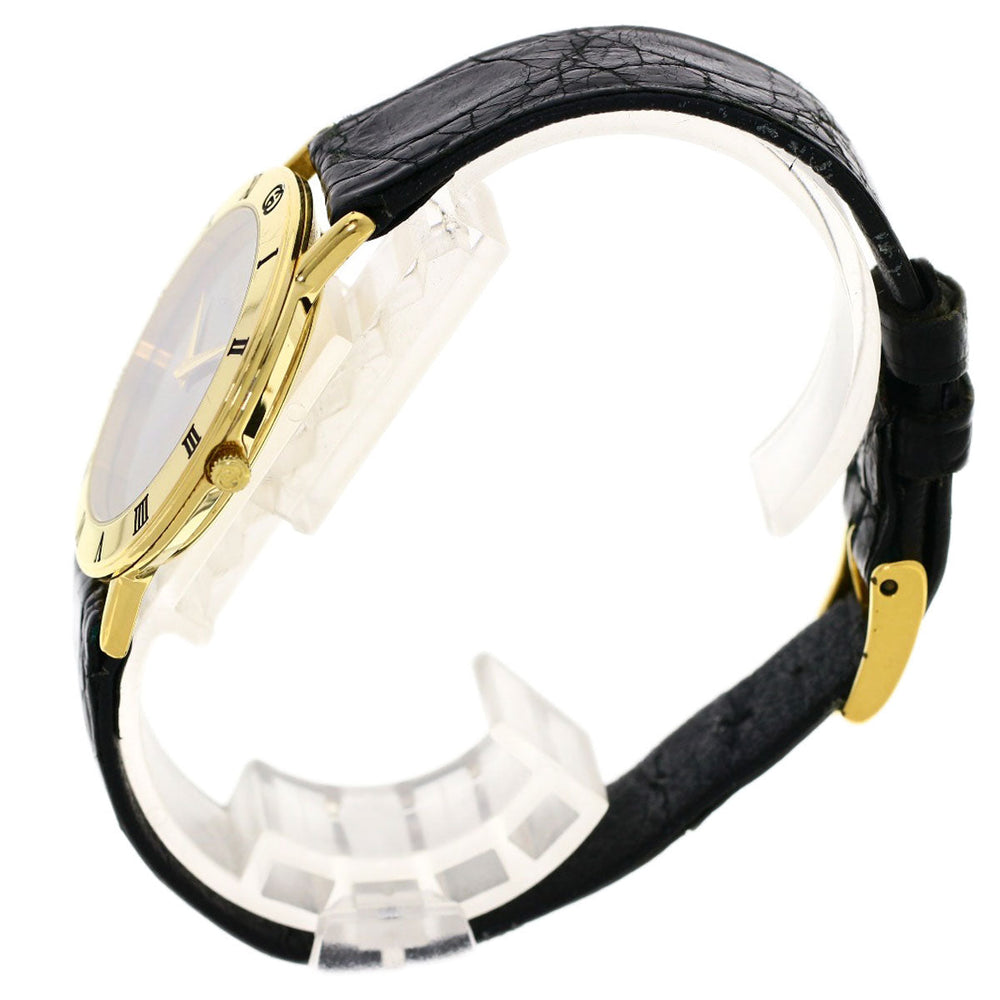 GUCCI Watches Quartz 3000.2M Gold Plated, Leather gold Round face black dial mens Used Authentic