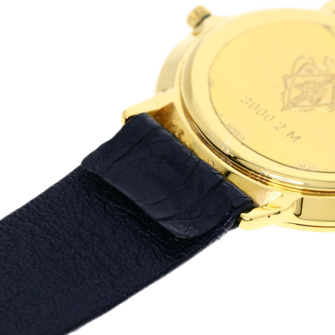 GUCCI Watches Quartz 3000.2M Gold Plated, Leather gold Round face black dial mens Used Authentic