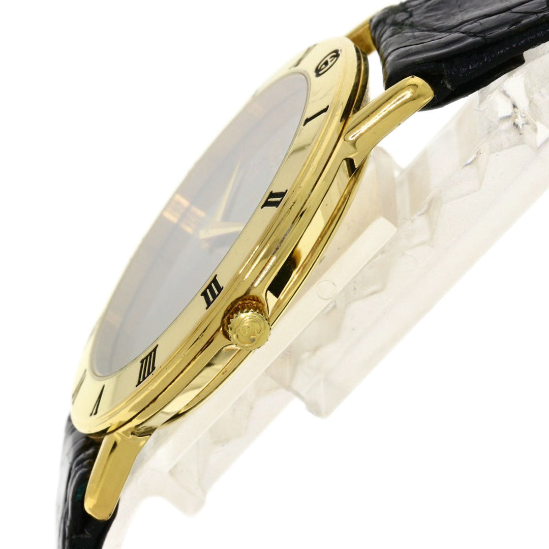 GUCCI Watches Quartz 3000.2M Gold Plated, Leather gold Round face black dial mens Used Authentic