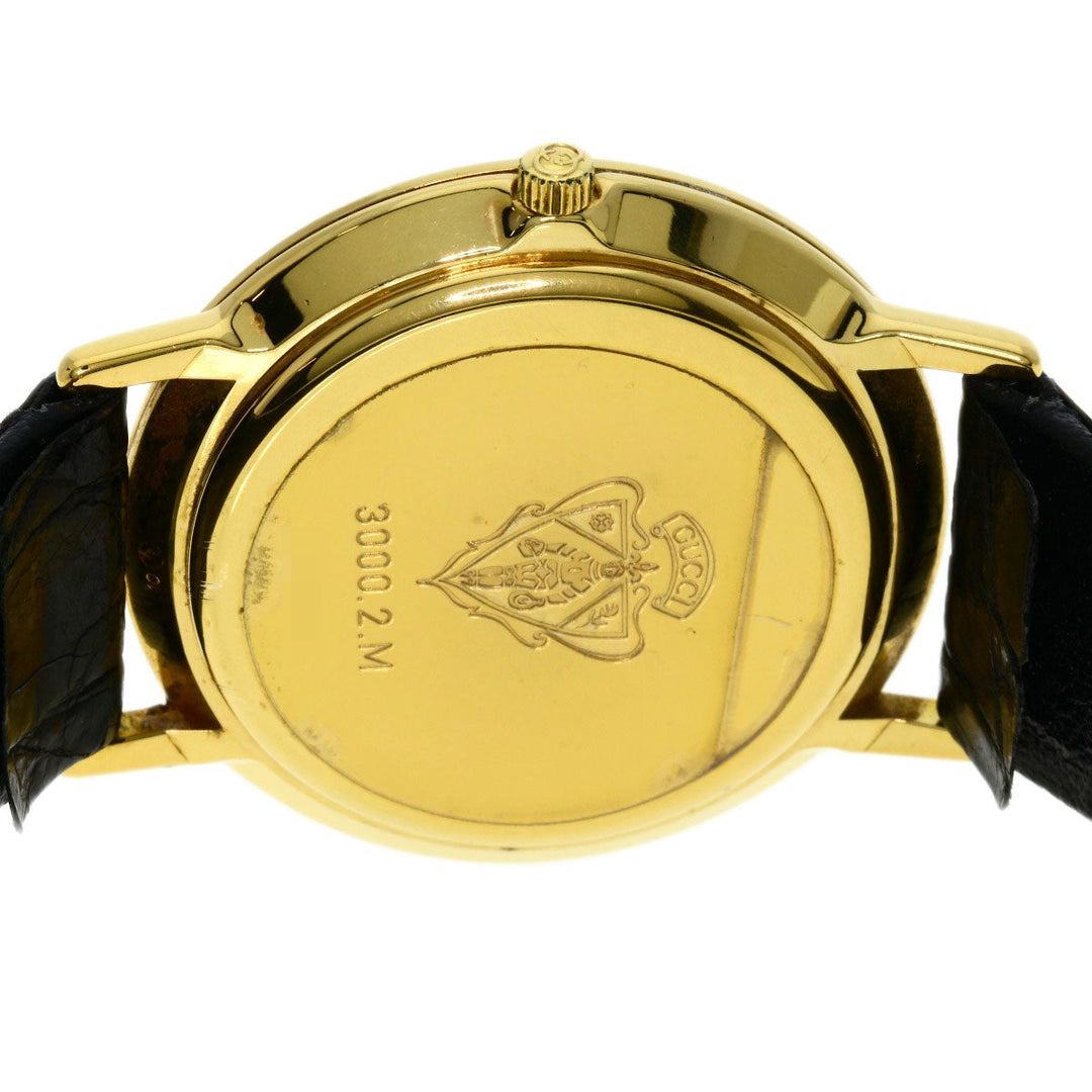 GUCCI Watches Quartz 3000.2M Gold Plated, Leather gold Round face black dial mens Used Authentic