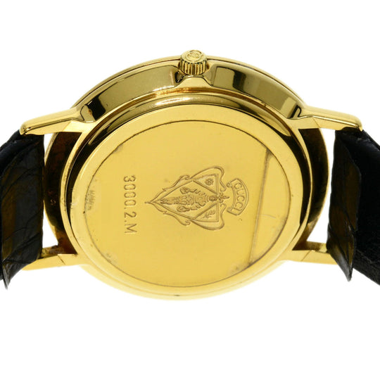 GUCCI Watches Quartz 3000.2M Gold Plated, Leather gold Round face black dial mens Used Authentic