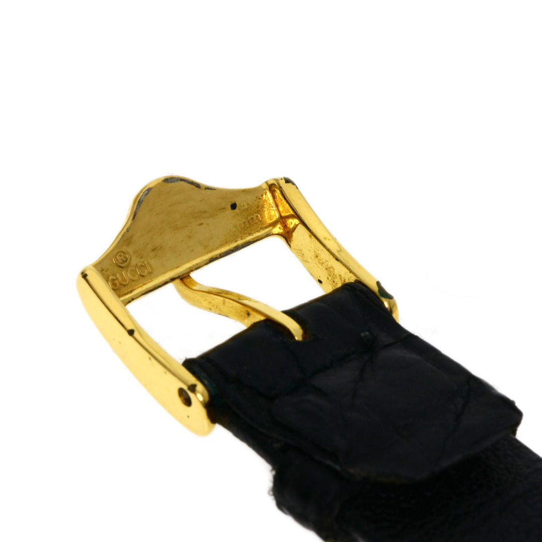 GUCCI Watches Quartz 3000.2M Gold Plated, Leather gold Round face black dial mens Used Authentic