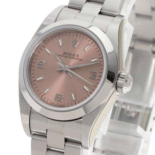 ROLEX Watches Mechanical Automatic 76080 Stainless Steel , Stainless Steel Silver Oyster perpetual pink dial Women Used Authentic
