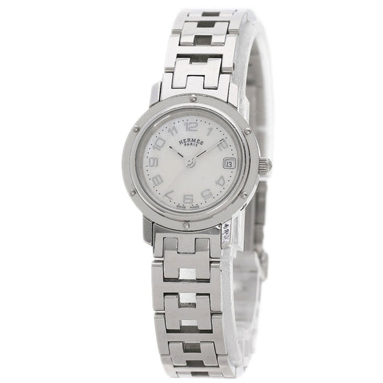 HERMES Watches Quartz CL4.210 Stainless Steel , Stainless Steel Silver Clipper Nacre White shell dial Women Used Authentic