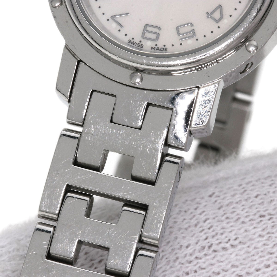 HERMES Watches Quartz CL4.210 Stainless Steel , Stainless Steel Silver Clipper Nacre White shell dial Women Used Authentic