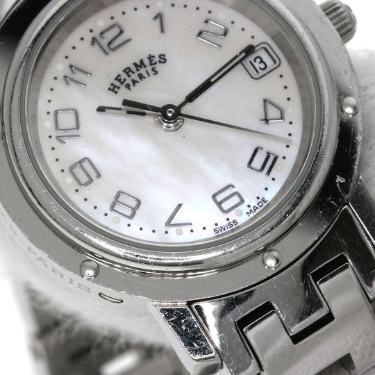 HERMES Watches Quartz CL4.210 Stainless Steel , Stainless Steel Silver Clipper Nacre White shell dial Women Used Authentic