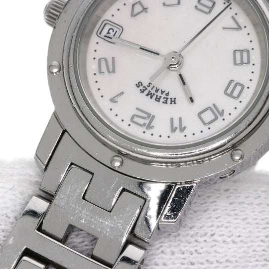 HERMES Watches Quartz CL4.210 Stainless Steel , Stainless Steel Silver Clipper Nacre White shell dial Women Used Authentic
