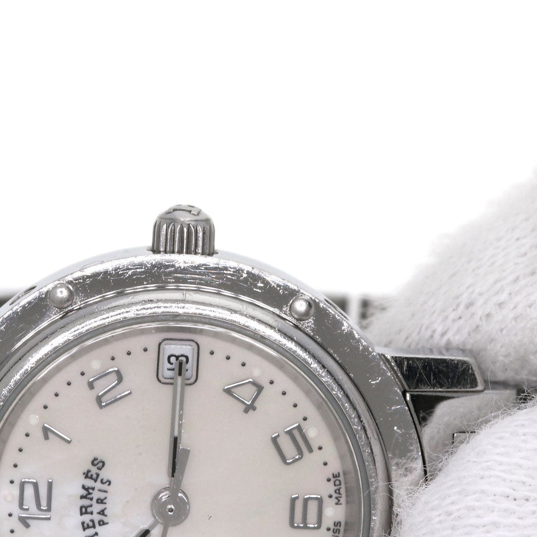 HERMES Watches Quartz CL4.210 Stainless Steel , Stainless Steel Silver Clipper Nacre White shell dial Women Used Authentic