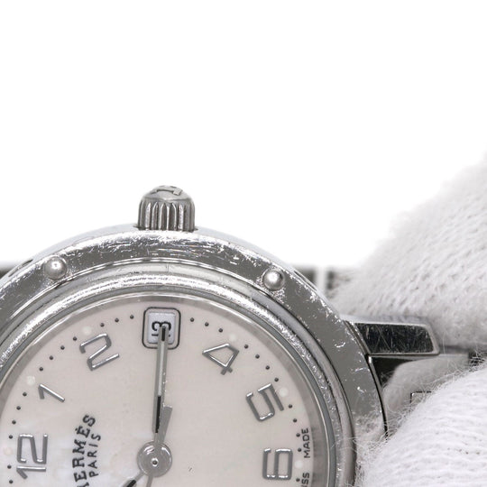 HERMES Watches Quartz CL4.210 Stainless Steel , Stainless Steel Silver Clipper Nacre White shell dial Women Used Authentic