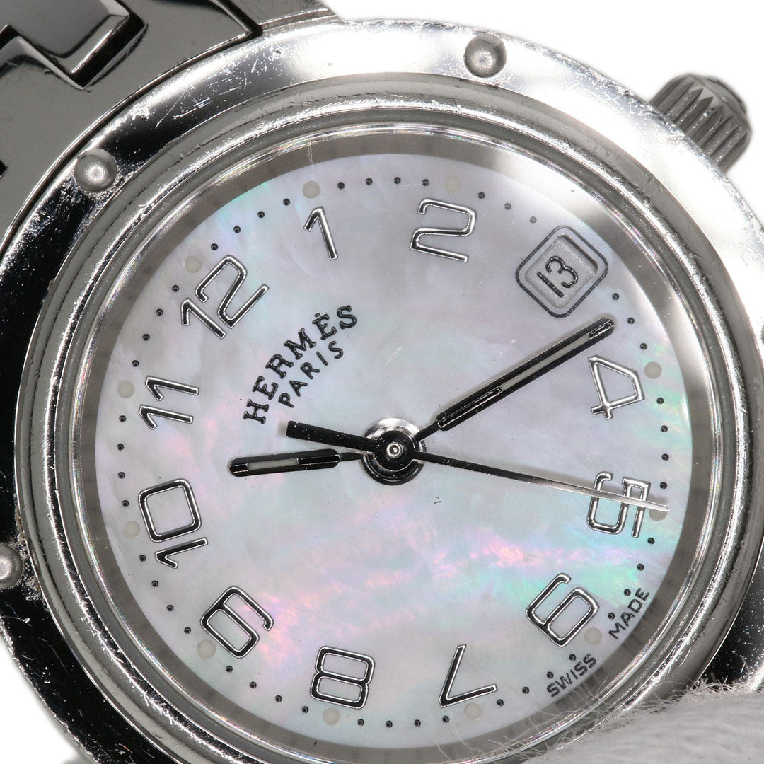 HERMES Watches Quartz CL4.210 Stainless Steel , Stainless Steel Silver Clipper Nacre White shell dial Women Used Authentic