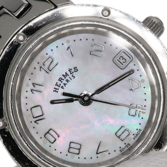 HERMES Watches Quartz CL4.210 Stainless Steel , Stainless Steel Silver Clipper Nacre White shell dial Women Used Authentic