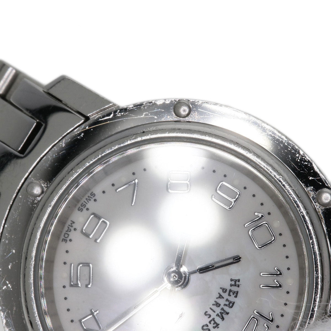 HERMES Watches Quartz CL4.210 Stainless Steel , Stainless Steel Silver Clipper Nacre White shell dial Women Used Authentic