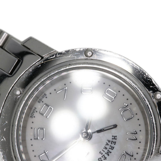 HERMES Watches Quartz CL4.210 Stainless Steel , Stainless Steel Silver Clipper Nacre White shell dial Women Used Authentic