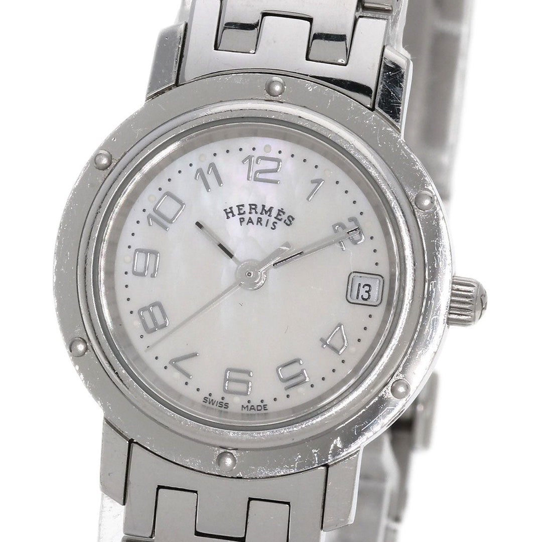 HERMES Watches Quartz CL4.210 Stainless Steel , Stainless Steel Silver Clipper Nacre White shell dial Women Used Authentic