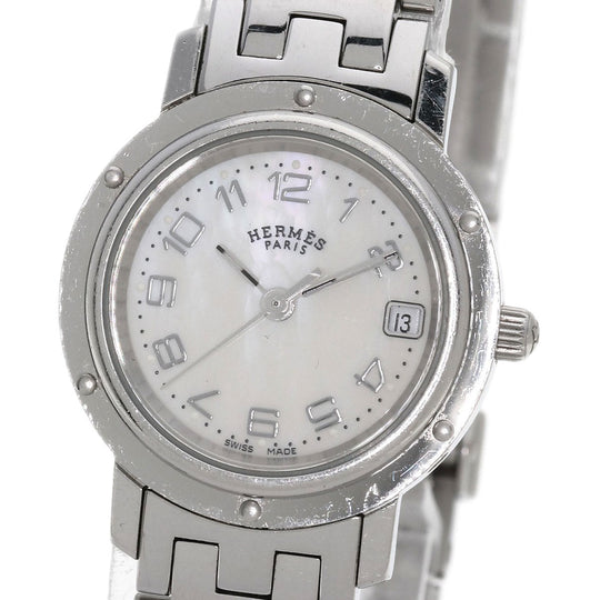 HERMES Watches Quartz CL4.210 Stainless Steel , Stainless Steel Silver Clipper Nacre White shell dial Women Used Authentic