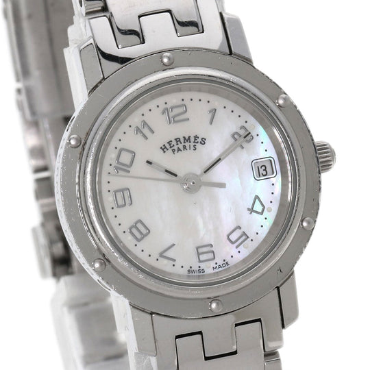 HERMES Watches Quartz CL4.210 Stainless Steel , Stainless Steel Silver Clipper Nacre White shell dial Women Used Authentic