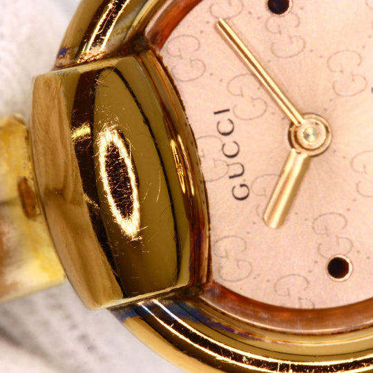 GUCCI Watches Quartz 1400L PGP , PGP gold Round face Brown dial Women Used Authentic