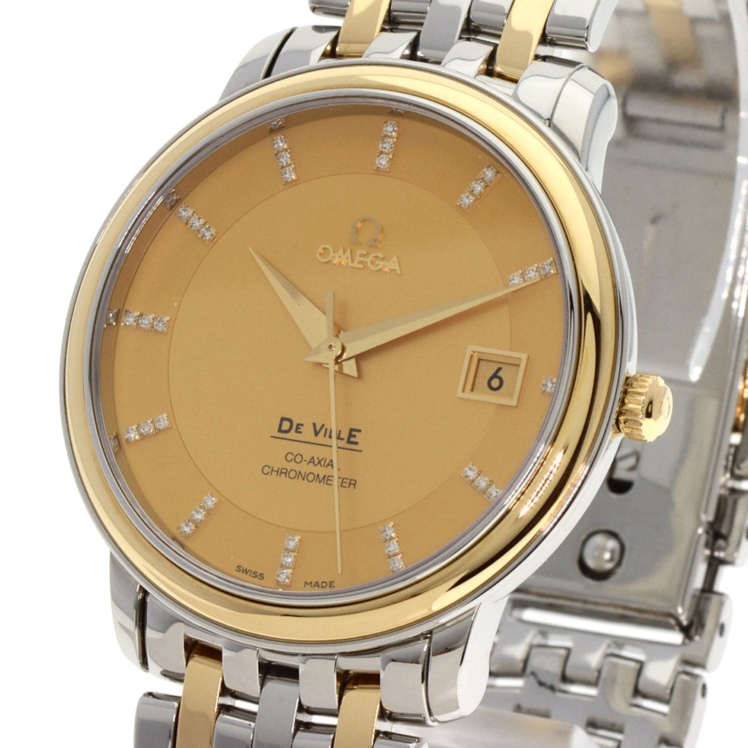 OMEGA Watches Mechanical Automatic 4374.15 Stainless Steel , SSxK18YG gold De Ville Prestige Co-Axial Diamond gold dial mens Used Authentic