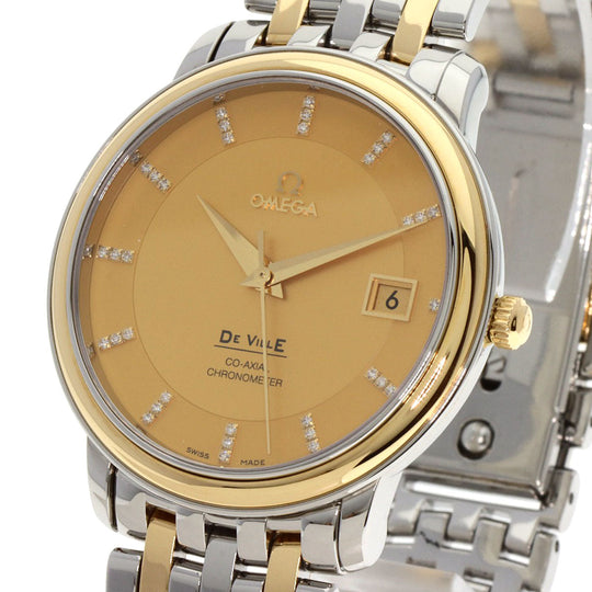 OMEGA Watches Mechanical Automatic 4374.15 Stainless Steel , SSxK18YG gold De Ville Prestige Co-Axial Diamond gold dial mens Used Authentic