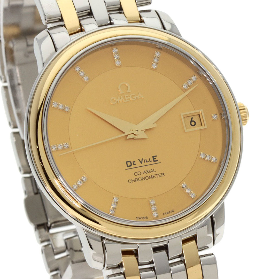 OMEGA Watches Mechanical Automatic 4374.15 Stainless Steel , SSxK18YG gold De Ville Prestige Co-Axial Diamond gold dial mens Used Authentic