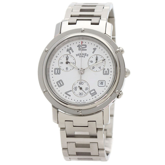 HERMES Watches Quartz CL1.910 Stainless Steel , Stainless Steel Silver Clipper Chronograph white dial mens Used Authentic
