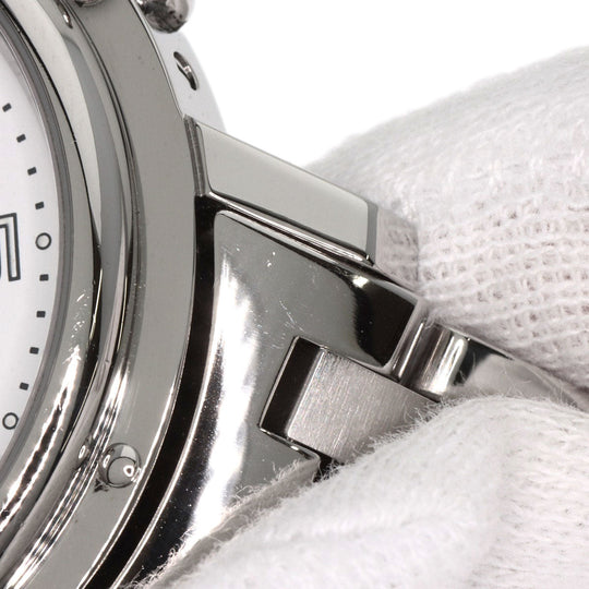 HERMES Watches Quartz CL1.910 Stainless Steel , Stainless Steel Silver Clipper Chronograph white dial mens Used Authentic