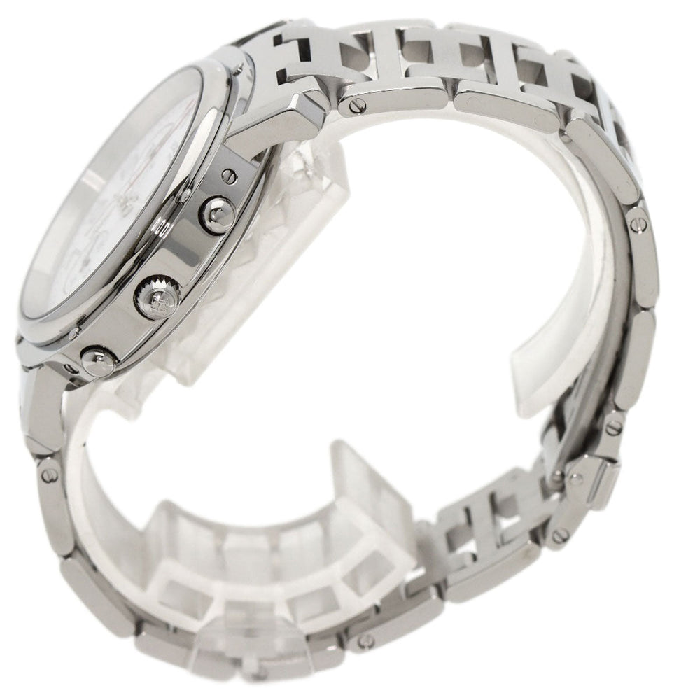 HERMES Watches Quartz CL1.910 Stainless Steel , Stainless Steel Silver Clipper Chronograph white dial mens Used Authentic