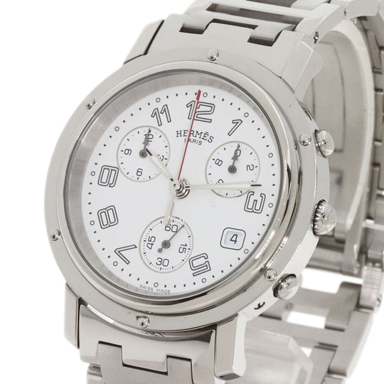 HERMES Watches Quartz CL1.910 Stainless Steel , Stainless Steel Silver Clipper Chronograph white dial mens Used Authentic