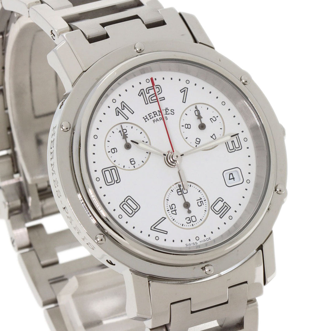 HERMES Watches Quartz CL1.910 Stainless Steel , Stainless Steel Silver Clipper Chronograph white dial mens Used Authentic