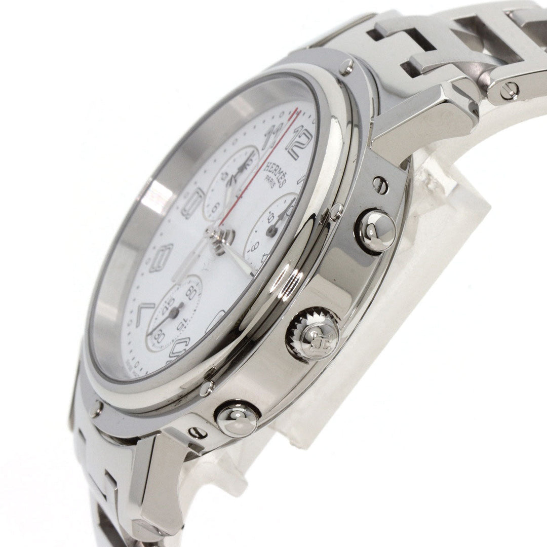 HERMES Watches Quartz CL1.910 Stainless Steel , Stainless Steel Silver Clipper Chronograph white dial mens Used Authentic