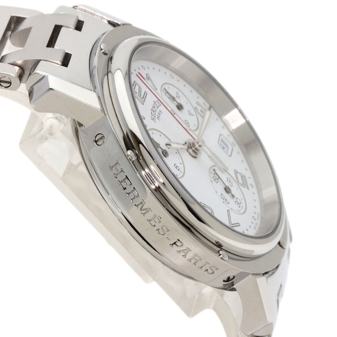HERMES Watches Quartz CL1.910 Stainless Steel , Stainless Steel Silver Clipper Chronograph white dial mens Used Authentic