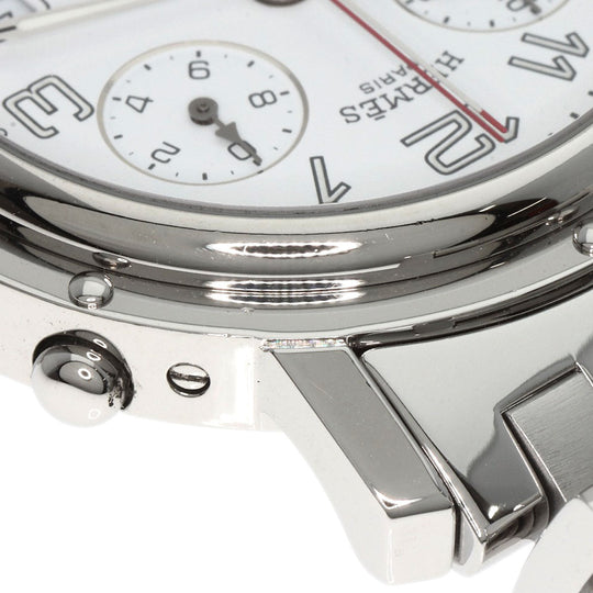 HERMES Watches Quartz CL1.910 Stainless Steel , Stainless Steel Silver Clipper Chronograph white dial mens Used Authentic