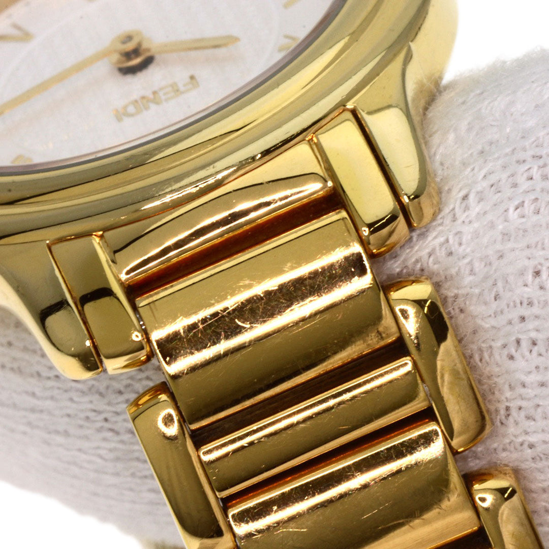 FENDI Watches Quartz 25000L Gold Plated , Gold Plated gold Round face white dial Women Used Authentic