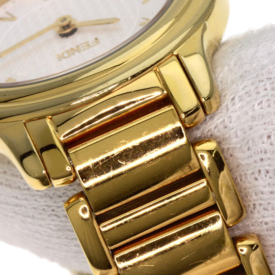 FENDI Watches Quartz 25000L Gold Plated , Gold Plated gold Round face white dial Women Used Authentic