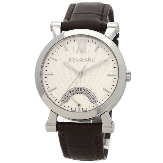 BVLGARI Watches Mechanical Automatic SB42SDR Stainless Steel, Leather Silver Sotirio Retrograde 125th Anniversary Model white dial mens Used Authentic