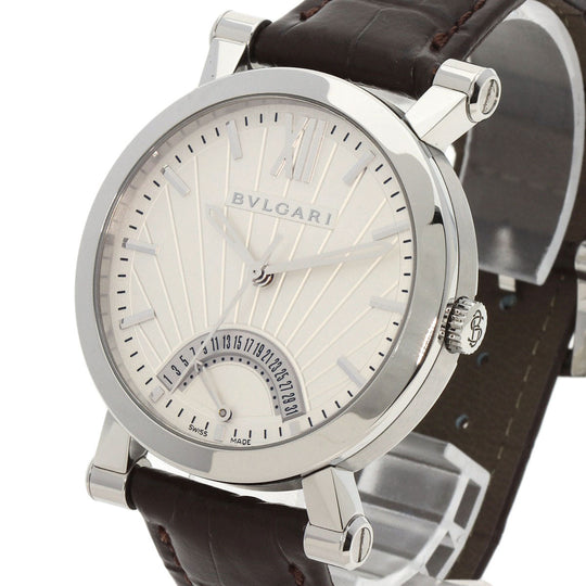 BVLGARI Watches Mechanical Automatic SB42SDR Stainless Steel, Leather Silver Sotirio Retrograde 125th Anniversary Model white dial mens Used Authentic