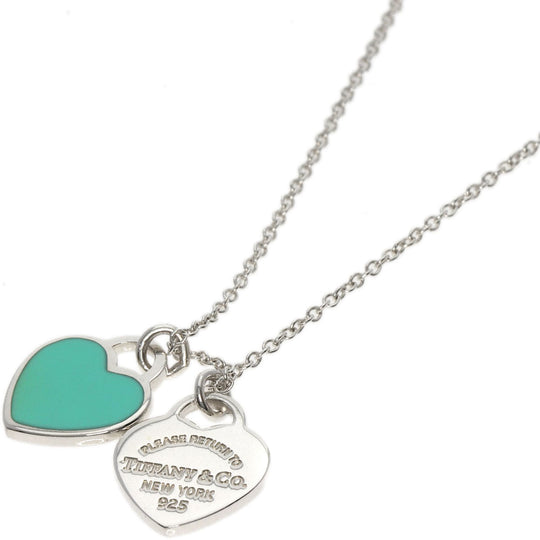 TIFFANY&Co. Necklace SV Silver Double Heart Tag Mini Enamel Women Used Authentic