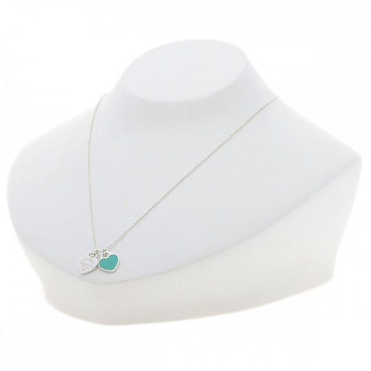 TIFFANY&Co. Necklace SV Silver Double Heart Tag Mini Enamel Women Used Authentic