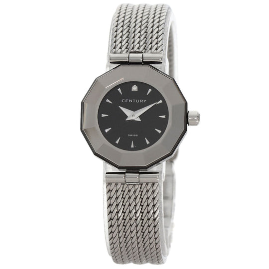 CENTURY Watches Quartz Stainless Steel , Stainless Steel Silver Time Gem 1P Diamond black dial Women Used Authentic