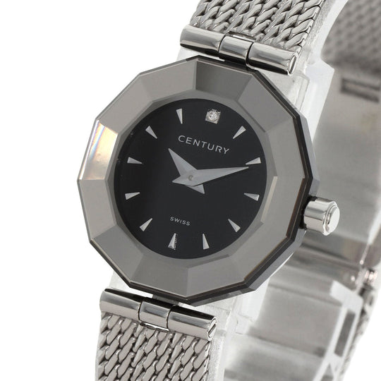CENTURY Watches Quartz Stainless Steel , Stainless Steel Silver Time Gem 1P Diamond black dial Women Used Authentic