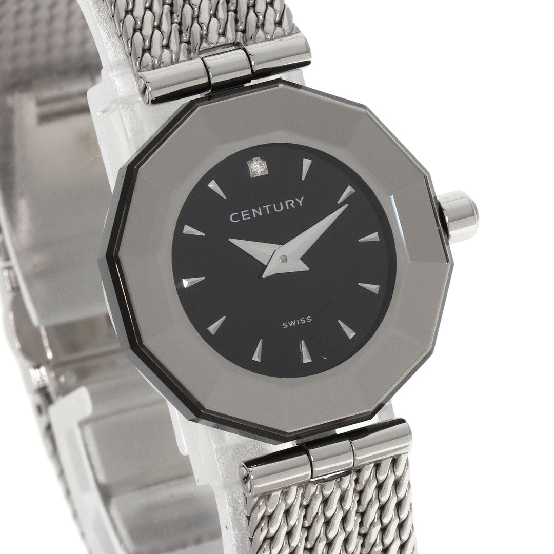 CENTURY Watches Quartz Stainless Steel , Stainless Steel Silver Time Gem 1P Diamond black dial Women Used Authentic