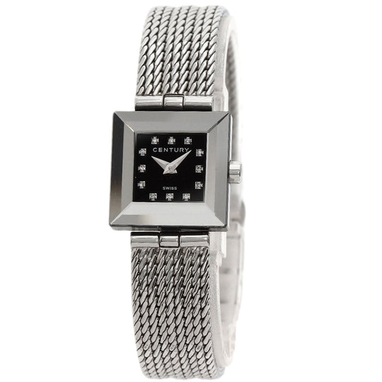 CENTURY Watches Quartz Stainless Steel , Stainless Steel Silver Time gem black dial Women Used Authentic